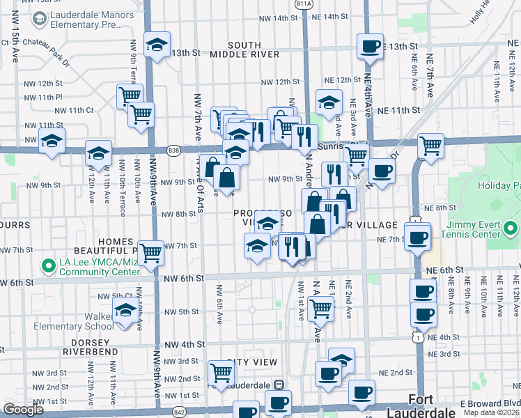 map of restaurants, bars, coffee shops, grocery stores, and more near 748 Northwest 3rd Avenue in Fort Lauderdale