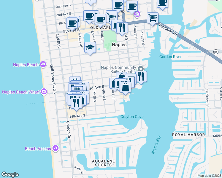 map of restaurants, bars, coffee shops, grocery stores, and more near 687 12th Avenue South in Naples