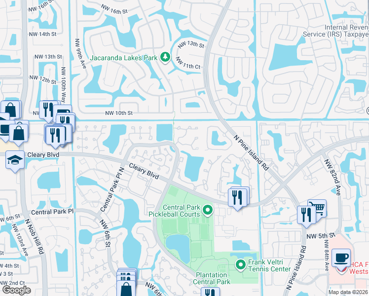 map of restaurants, bars, coffee shops, grocery stores, and more near 9208 Northwest 9th Court in Plantation