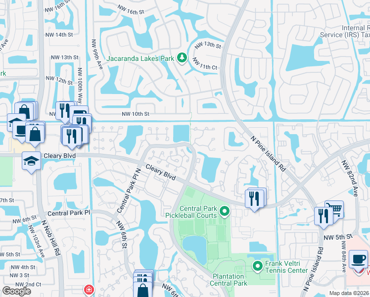 map of restaurants, bars, coffee shops, grocery stores, and more near 9328 Northwest 8th Circle in Plantation