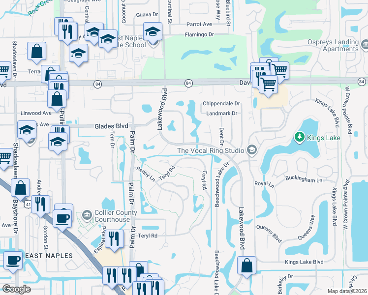 map of restaurants, bars, coffee shops, grocery stores, and more near 4680 Lakewood Boulevard in Naples