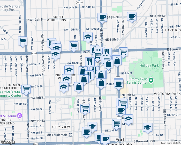 map of restaurants, bars, coffee shops, grocery stores, and more near in Fort Lauderdale