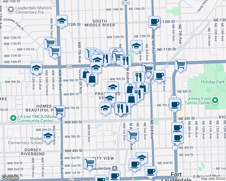 map of restaurants, bars, coffee shops, grocery stores, and more near in Fort Lauderdale