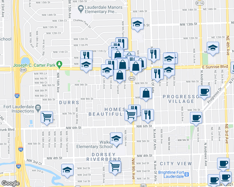 map of restaurants, bars, coffee shops, grocery stores, and more near 800 Northwest 10th Terrace in Fort Lauderdale