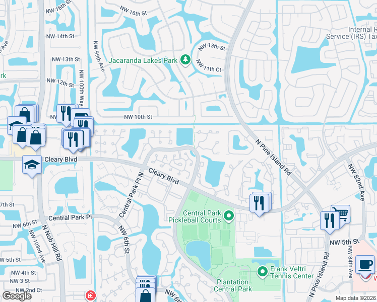 map of restaurants, bars, coffee shops, grocery stores, and more near 9328 Northwest 8th Circle in Plantation