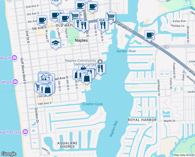 map of restaurants, bars, coffee shops, grocery stores, and more near 880 12th Avenue South in Naples