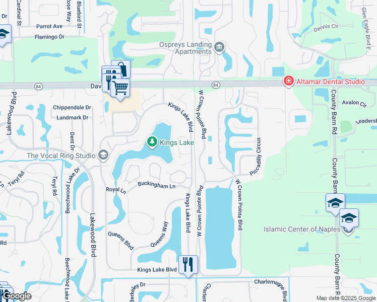 map of restaurants, bars, coffee shops, grocery stores, and more near 2819 Aintree Lane in Naples