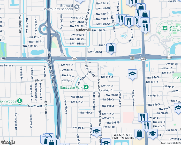 map of restaurants, bars, coffee shops, grocery stores, and more near 4761 Northwest 8th Drive in Plantation