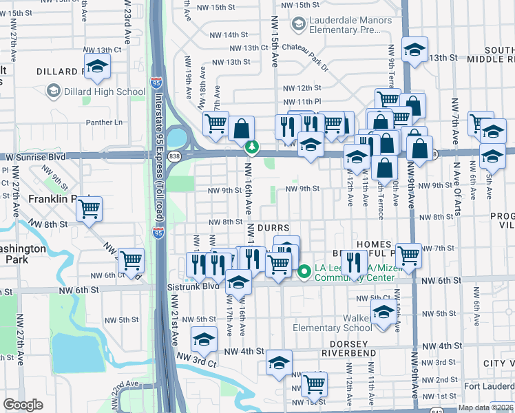 map of restaurants, bars, coffee shops, grocery stores, and more near 800 Northwest 15th Terrace in Fort Lauderdale