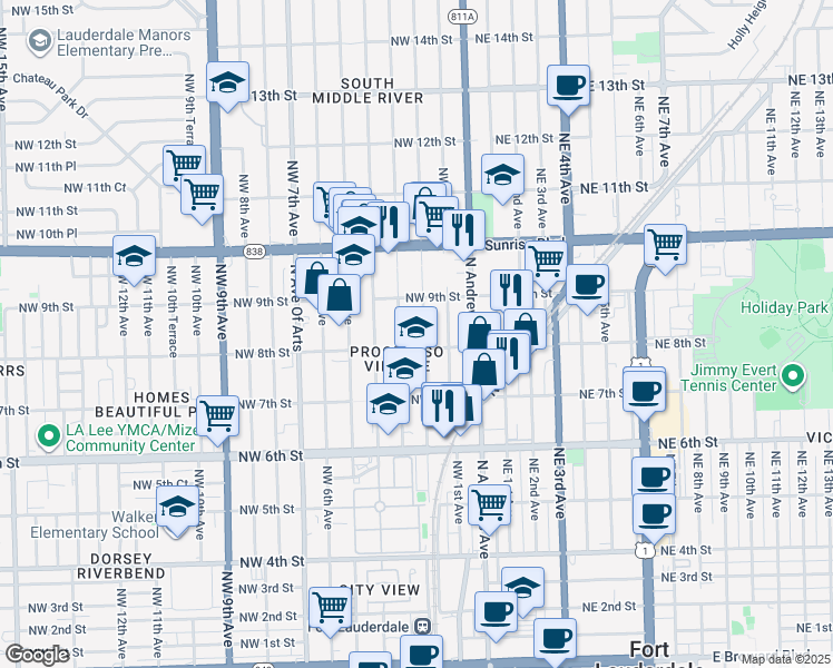 map of restaurants, bars, coffee shops, grocery stores, and more near 748 Northwest 3rd Avenue in Fort Lauderdale