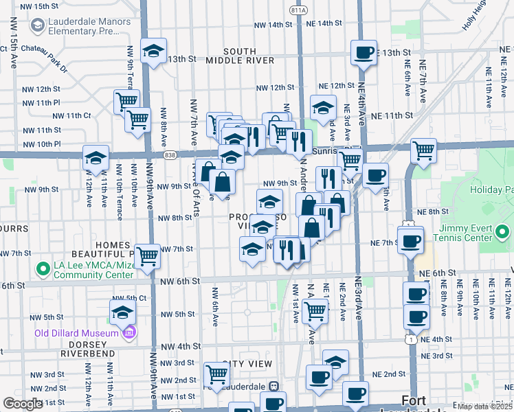 map of restaurants, bars, coffee shops, grocery stores, and more near in Fort Lauderdale