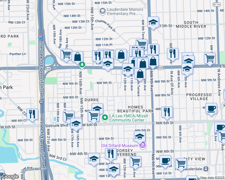 map of restaurants, bars, coffee shops, grocery stores, and more near 803 Northwest 14th Avenue in Fort Lauderdale