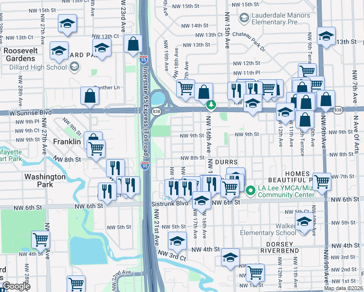 map of restaurants, bars, coffee shops, grocery stores, and more near 1718 Northwest 8th Court in Fort Lauderdale