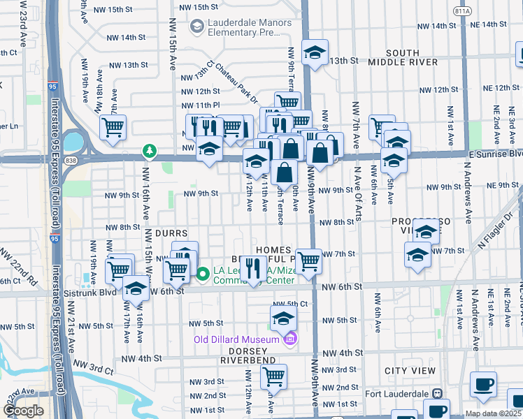 map of restaurants, bars, coffee shops, grocery stores, and more near 821 Northwest 11th Avenue in Fort Lauderdale