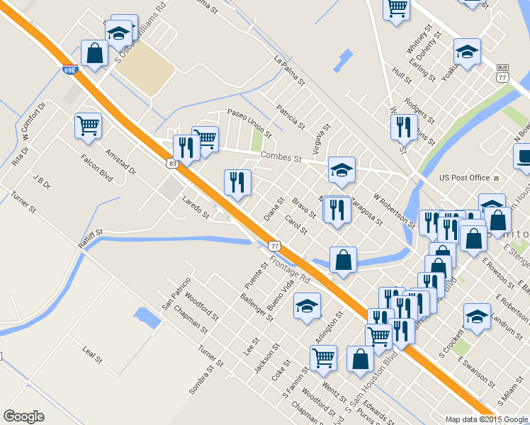 map of restaurants, bars, coffee shops, grocery stores, and more near 656 Diana Street in San Benito