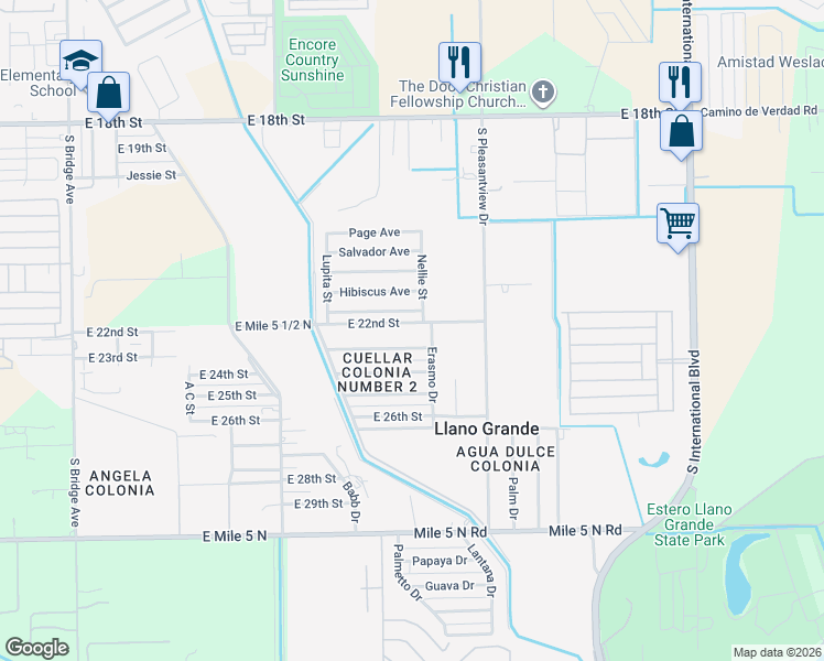 map of restaurants, bars, coffee shops, grocery stores, and more near 2109 Ginger Avenue in Weslaco