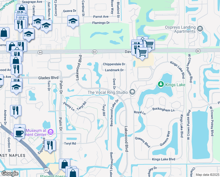map of restaurants, bars, coffee shops, grocery stores, and more near 212 Dent Drive in Naples