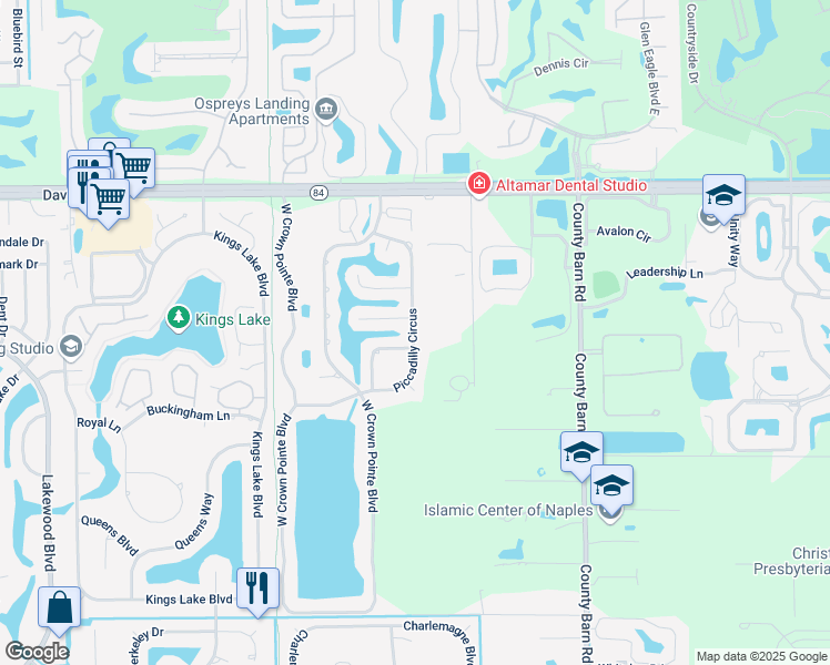 map of restaurants, bars, coffee shops, grocery stores, and more near 2040 Piccadilly Circus in Naples