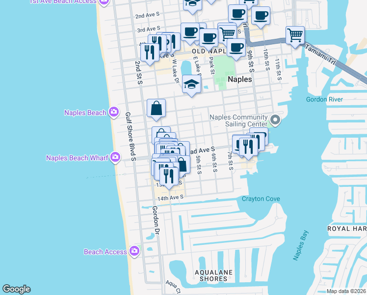 map of restaurants, bars, coffee shops, grocery stores, and more near 391 11th Avenue South in Naples