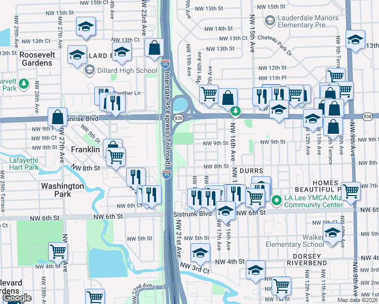 map of restaurants, bars, coffee shops, grocery stores, and more near 849 Northwest 19th Avenue in Fort Lauderdale