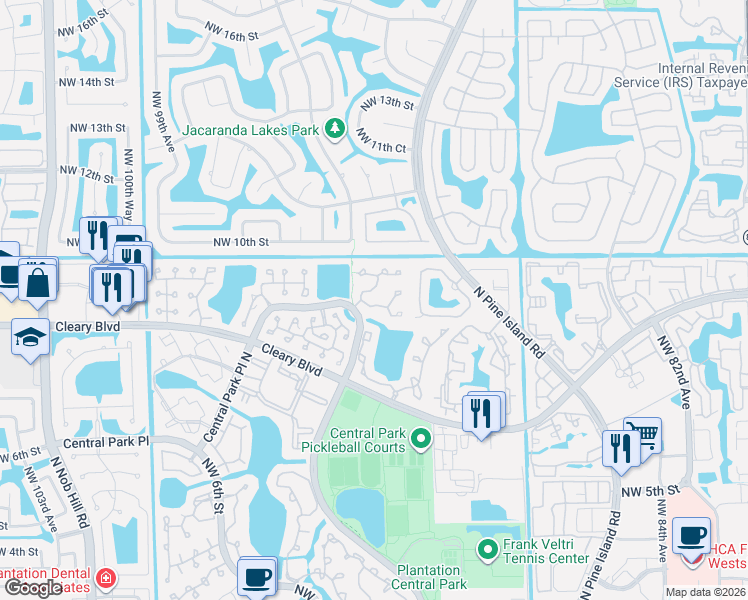 map of restaurants, bars, coffee shops, grocery stores, and more near 9234 Northwest 9th Place in Plantation