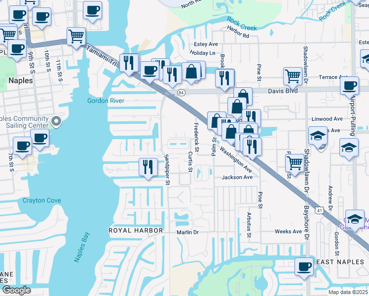 map of restaurants, bars, coffee shops, grocery stores, and more near 1996 Mullins Street in Naples
