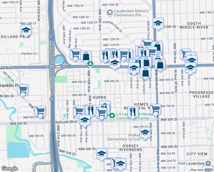 map of restaurants, bars, coffee shops, grocery stores, and more near 828 Northwest 14th Way in Fort Lauderdale