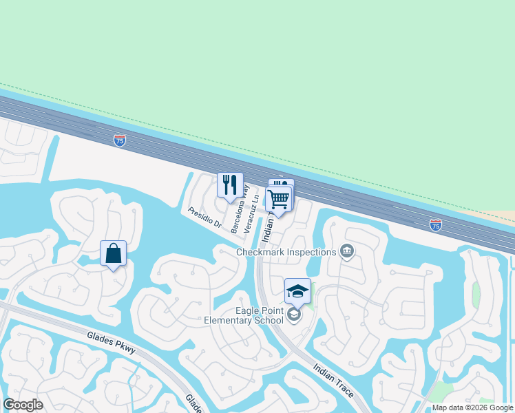 map of restaurants, bars, coffee shops, grocery stores, and more near 1582 Veracruz Lane in Weston