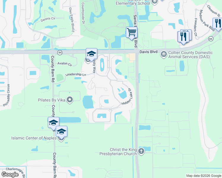 map of restaurants, bars, coffee shops, grocery stores, and more near 2225 Hidden Lake Drive in Naples