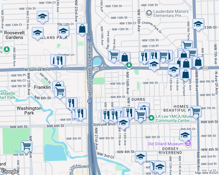 map of restaurants, bars, coffee shops, grocery stores, and more near 1716 Northwest 9th Street in Fort Lauderdale