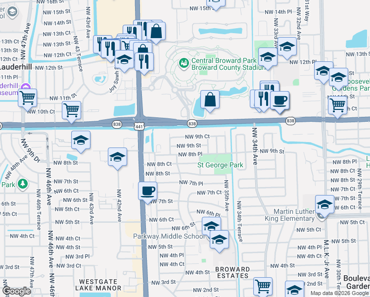map of restaurants, bars, coffee shops, grocery stores, and more near 3761 Northwest 9th Street in Fort Lauderdale