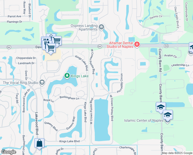 map of restaurants, bars, coffee shops, grocery stores, and more near 2050 West Crown Pointe Boulevard in Naples