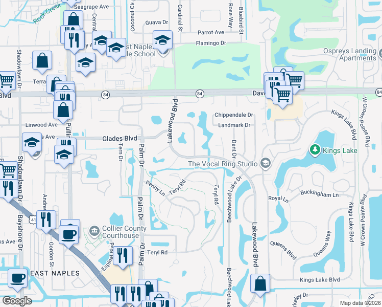 map of restaurants, bars, coffee shops, grocery stores, and more near 115 Round Key Circle in Naples