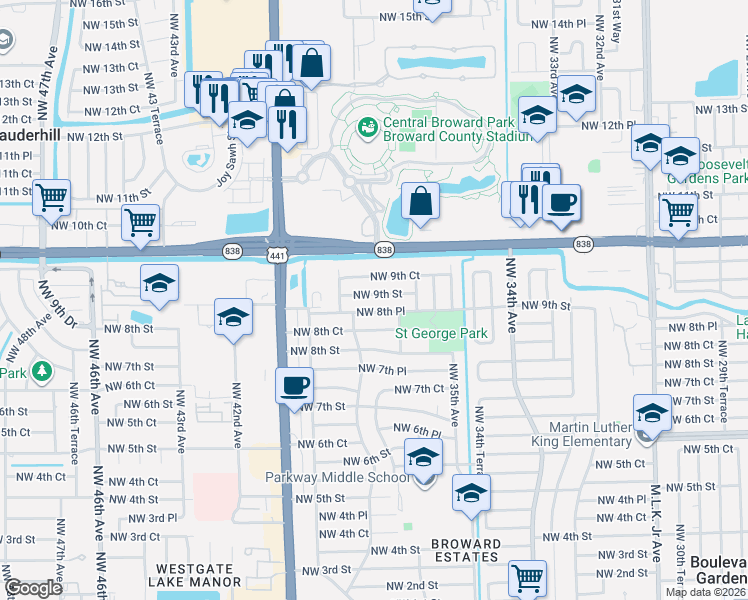 map of restaurants, bars, coffee shops, grocery stores, and more near 3761 Northwest 9th Street in Fort Lauderdale