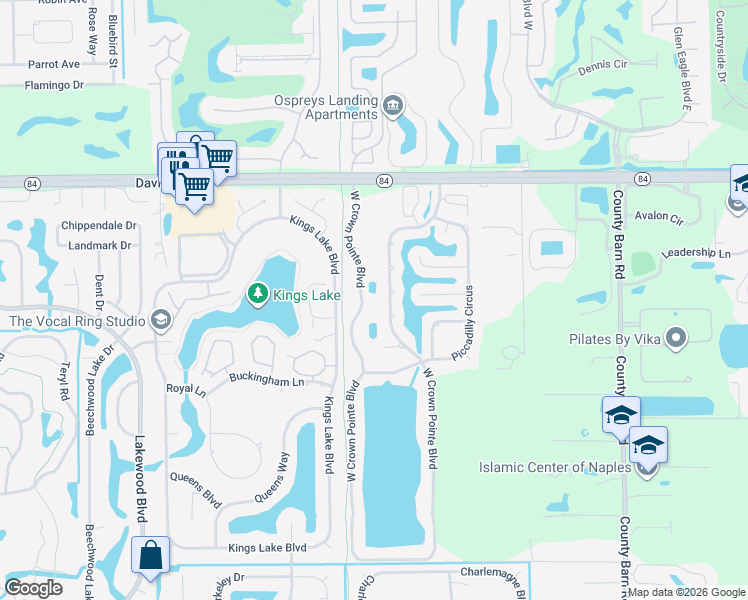 map of restaurants, bars, coffee shops, grocery stores, and more near 2050 West Crown Pointe Boulevard in Naples