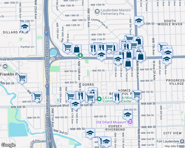 map of restaurants, bars, coffee shops, grocery stores, and more near 1434 Northwest 9th Street in Fort Lauderdale