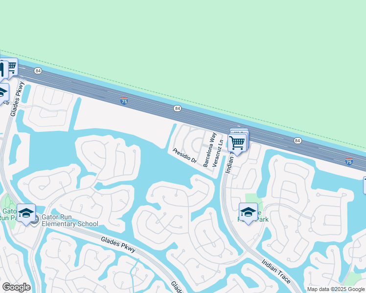 map of restaurants, bars, coffee shops, grocery stores, and more near 1506 Presidio Drive in Weston