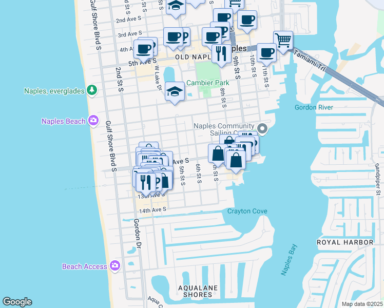 map of restaurants, bars, coffee shops, grocery stores, and more near 1118 6th Street South in Naples