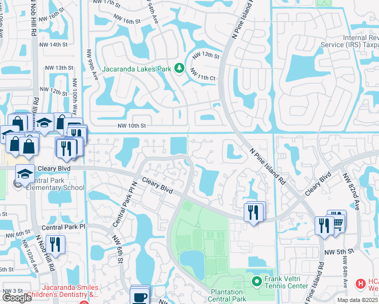 map of restaurants, bars, coffee shops, grocery stores, and more near 953 Northwest 9th Court in Plantation