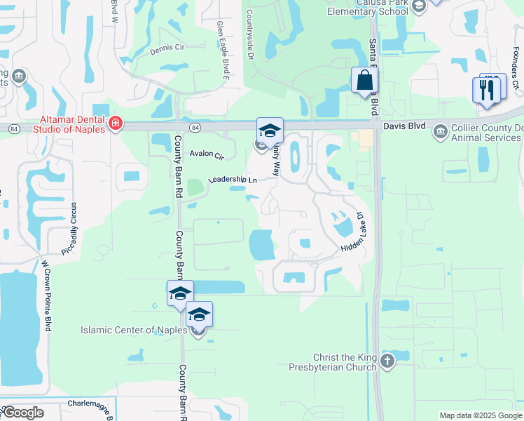 map of restaurants, bars, coffee shops, grocery stores, and more near 2000 Unity Way in Naples