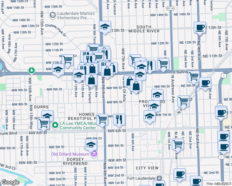 map of restaurants, bars, coffee shops, grocery stores, and more near 846 Northwest 8th Avenue in Fort Lauderdale