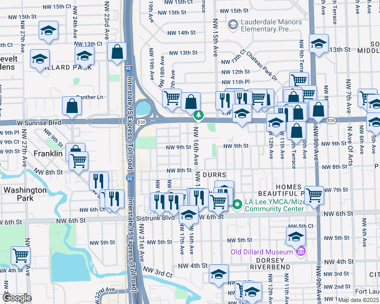 map of restaurants, bars, coffee shops, grocery stores, and more near 888 Northwest 16th Terrace in Fort Lauderdale