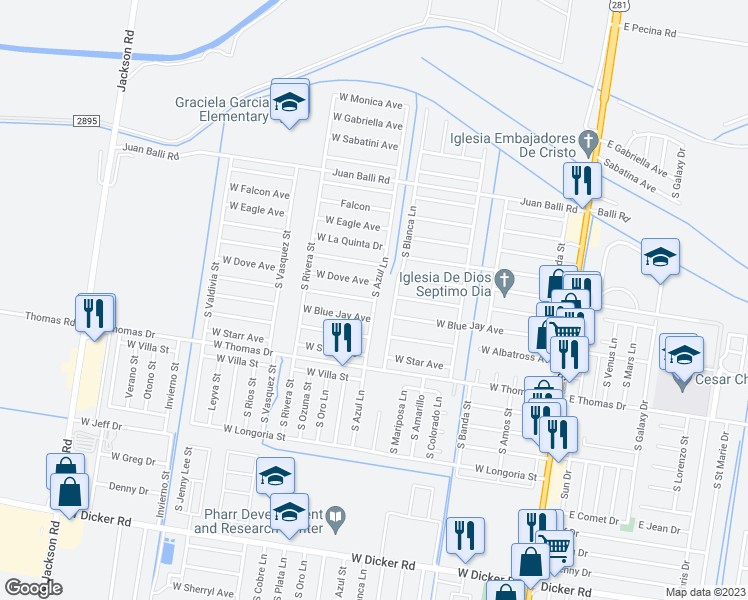 map of restaurants, bars, coffee shops, grocery stores, and more near 900 Cardinal Avenue in Pharr