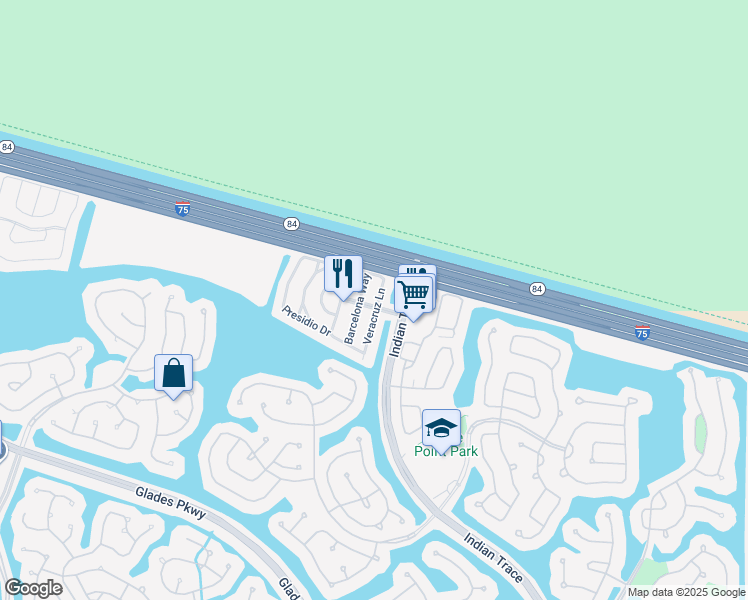 map of restaurants, bars, coffee shops, grocery stores, and more near 1549 Barcelona Way in Weston