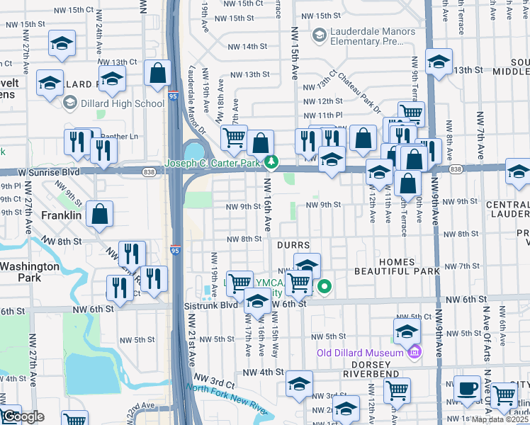 map of restaurants, bars, coffee shops, grocery stores, and more near 888 Northwest 16th Terrace in Fort Lauderdale