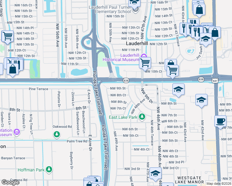 map of restaurants, bars, coffee shops, grocery stores, and more near 4880 Northwest 9th Street in Plantation