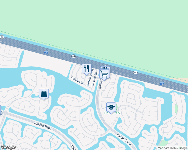 map of restaurants, bars, coffee shops, grocery stores, and more near 1549 Barcelona Way in Weston