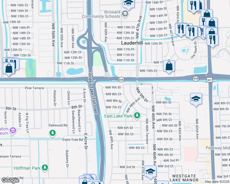 map of restaurants, bars, coffee shops, grocery stores, and more near 4832 Northwest 9th Street in Plantation