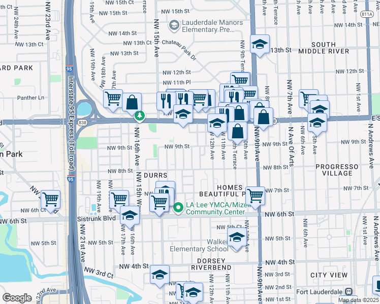 map of restaurants, bars, coffee shops, grocery stores, and more near 835 Northwest 13th Terrace in Fort Lauderdale