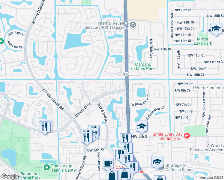 map of restaurants, bars, coffee shops, grocery stores, and more near 826 Northwest 81st Terrace in Plantation